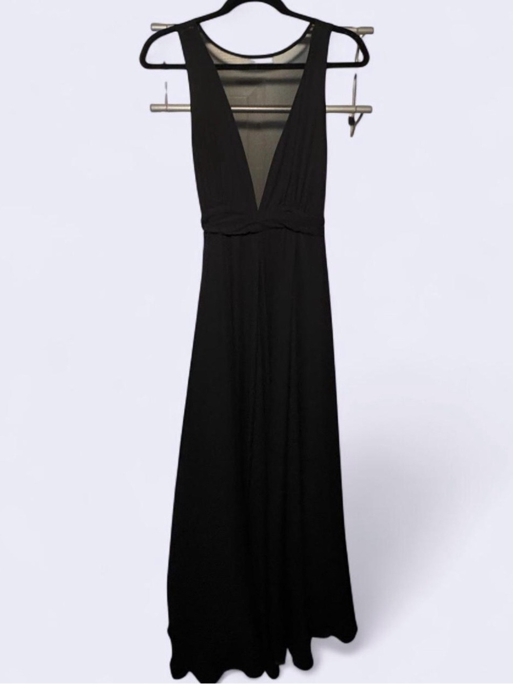 Olivaceous Black Plunge Chiffon Maxi Dress